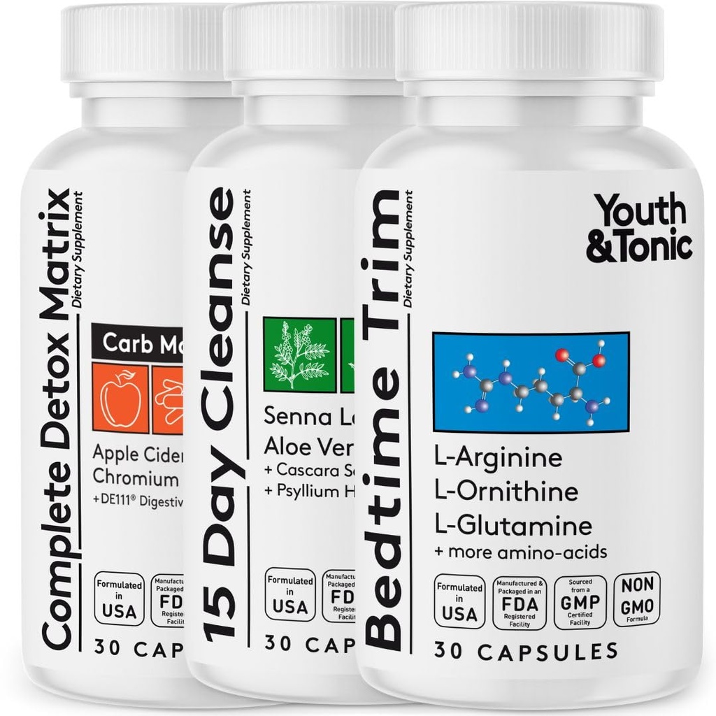 Gençlik ve TonicEnergy Acids Bedtime Trim 15 Day Colon Cleanser & ACV Detox | For Detox Cleanse Metabolism & Lean Muscles | 90 Pillsm & Lean Muscles | 90 Pills