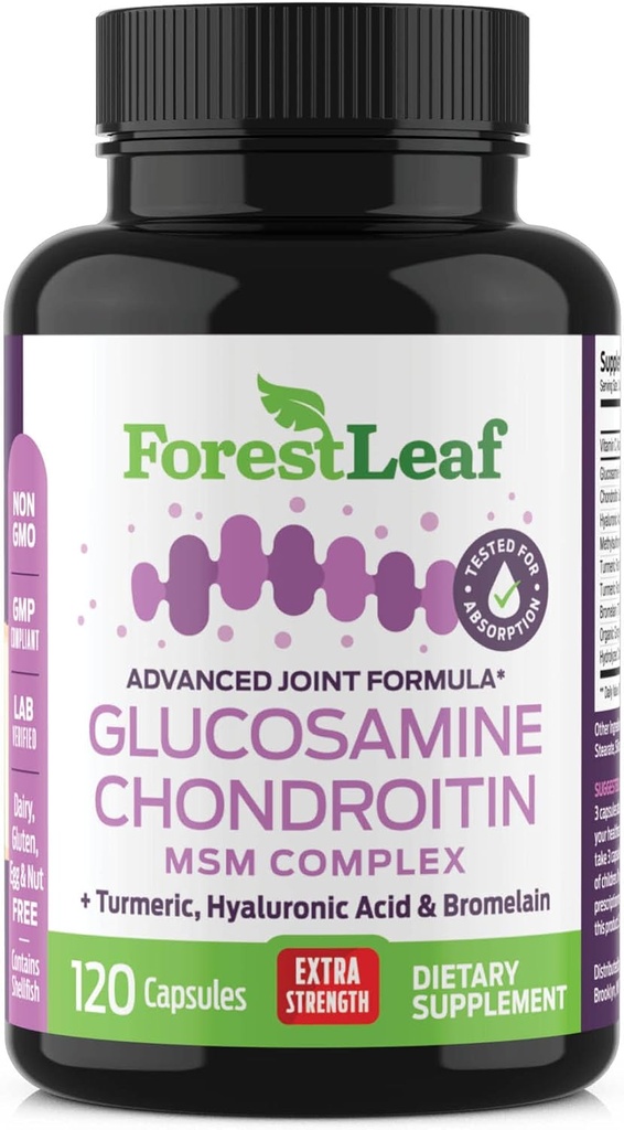 Glucosamine Chondroitin MSM Kompleksi - Üç Güç 1200 mg Turmeric, Hyaluronic Acid ve Bromelain için Kas Flexability - 120 Caps