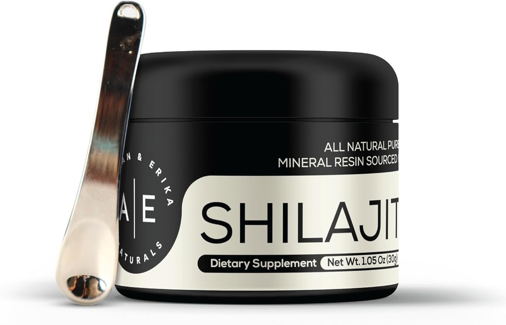 Altman & Erika A&E Naturals Shilajit Wear Premium Himalaya Organik Temizlik | Fulvic Acid & 85+ Trace Minerals | Pure Grade A | Men & Women | 50 Hizmet | w / Sun Steel Spoon