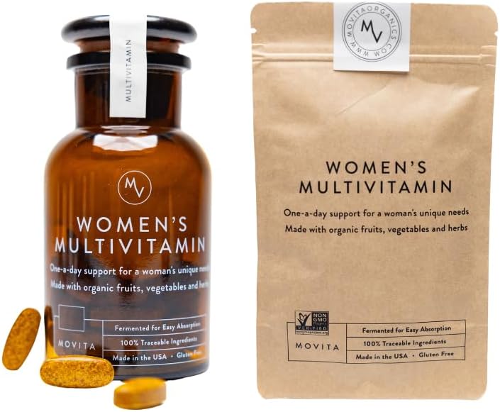 Movita Women’s Daily Multivitamin Bottle & Pouch Bundle - Βιολογικά Ζυμωμένα Ολόκληρα Τρόφιμα για Ενισχυμένη Ενέργεια, Ανοσία & Ζωτικότητα - Vegan, Χωρίς Γλουτένη, Μη ΓΤΟ