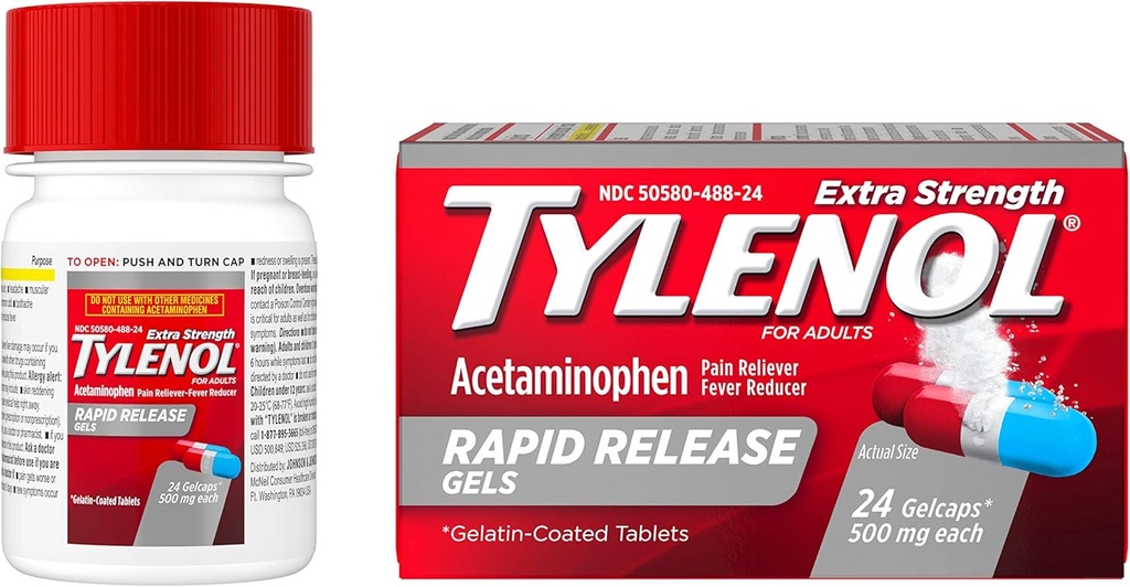 Tylenol Ekstra Güçlü Acetaminophen Hızlı Yayın Gels, Ağrı Reliever & Ateşi, 24 ctt