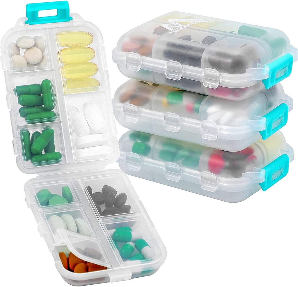4PS Travel Pill Organizer με 164 Slice Labels, 10 Διαμερίσματα Travel Pill Box Φορητό αναδιπλούμενο μικρό Pill θήκη καθημερινής συσκευασίας χάπια που χρησιμοποιείται για τη μεταφορά Αποθήκευση Medicine Organizer από M Muchengbao (Λευκό)