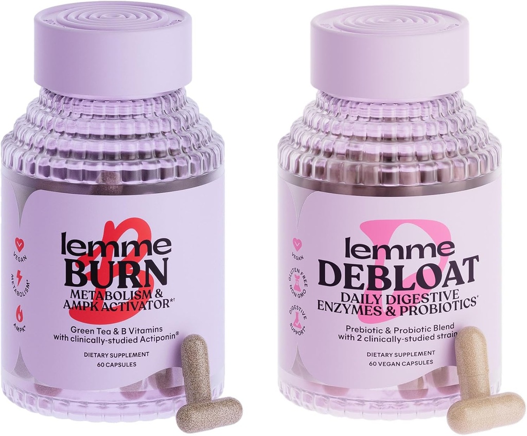 Lemme Burn & Debloat Capsule Sche - Metabolism & Fat Comb + Debloat Capsules for Bloating & Gas Relief, Probiyotiks & Prebiyotiks - Gluten Free, Non-GMO - 60 Ct.