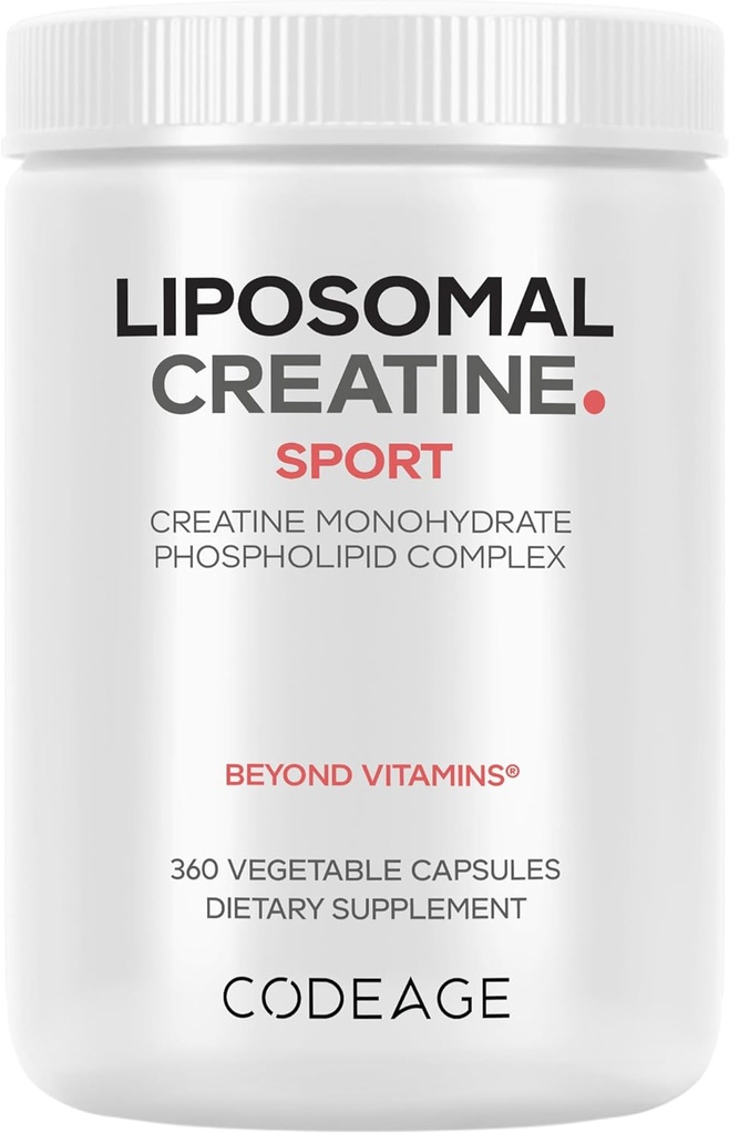 Codeage Liposomal Creatine Monohydrate Supplement, Pure Creatine 2500mg - 3 Μήνες Προσφορά, Μικρονωμένα, Creatinine Μύες Αθλητική Διατροφή και Αθλητές, Μη ΓΤΟ - 360 Κάψουλες