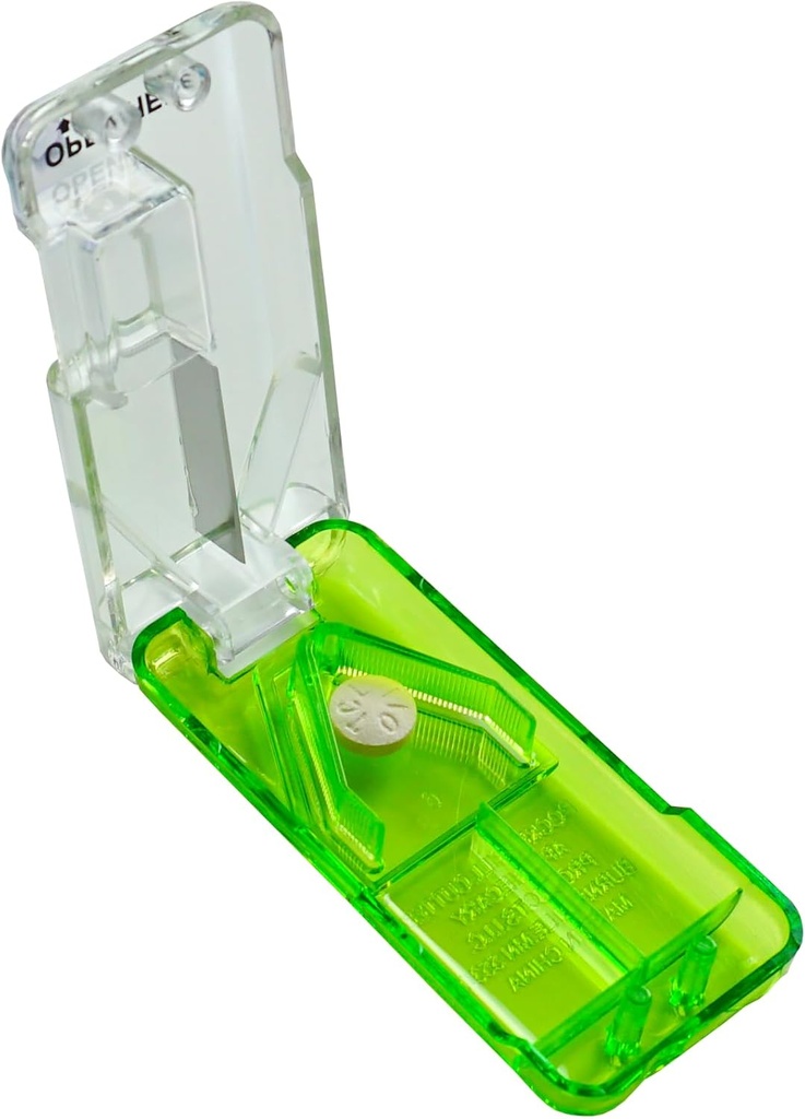 EZY DOSE Pill XS ve Splitter with columns, Daily Use, Safely Cut Pills, Vitaminler, Half or Quarters, True and Easy Machinery Blade, Travel Dimensiond, Green, BPA Free