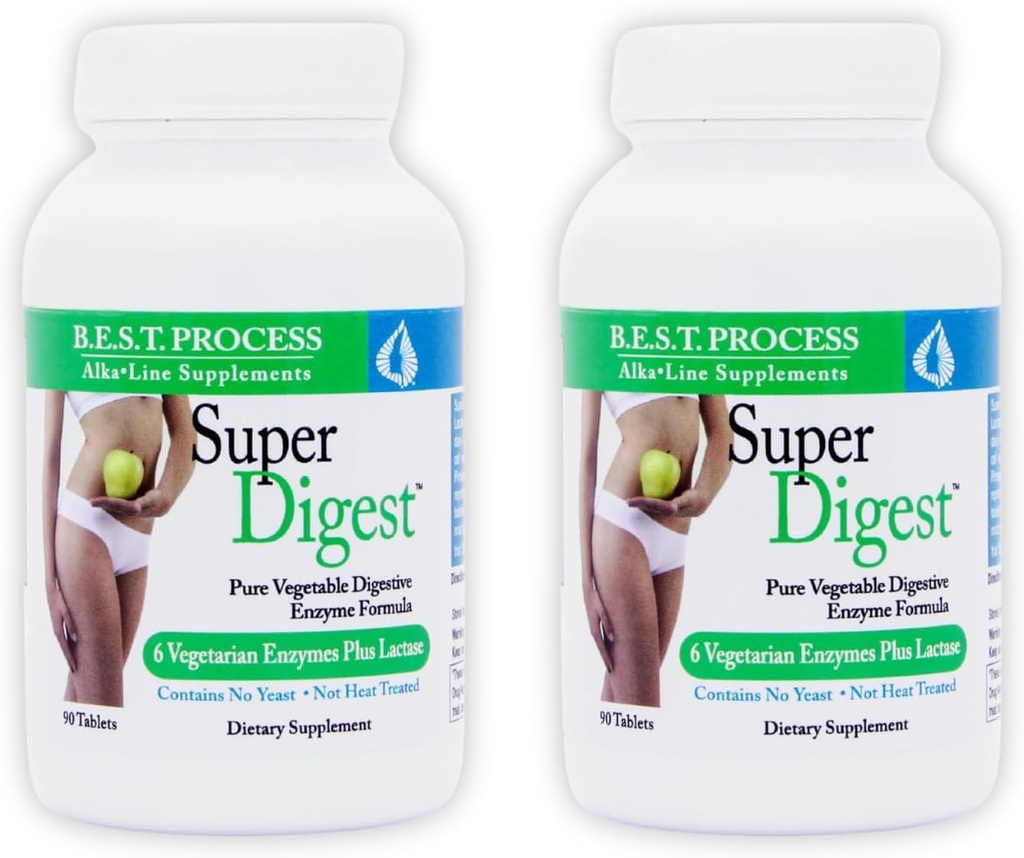 SuperDigest (2 Pack) καλύτερη Αλκαλίνη διαδικασία — Multi-Enzyme Digestive Support — Digestive Ένζυμα με Alfalfa, Papain & Bromelain (Φιλικά για χορτοφάγους)