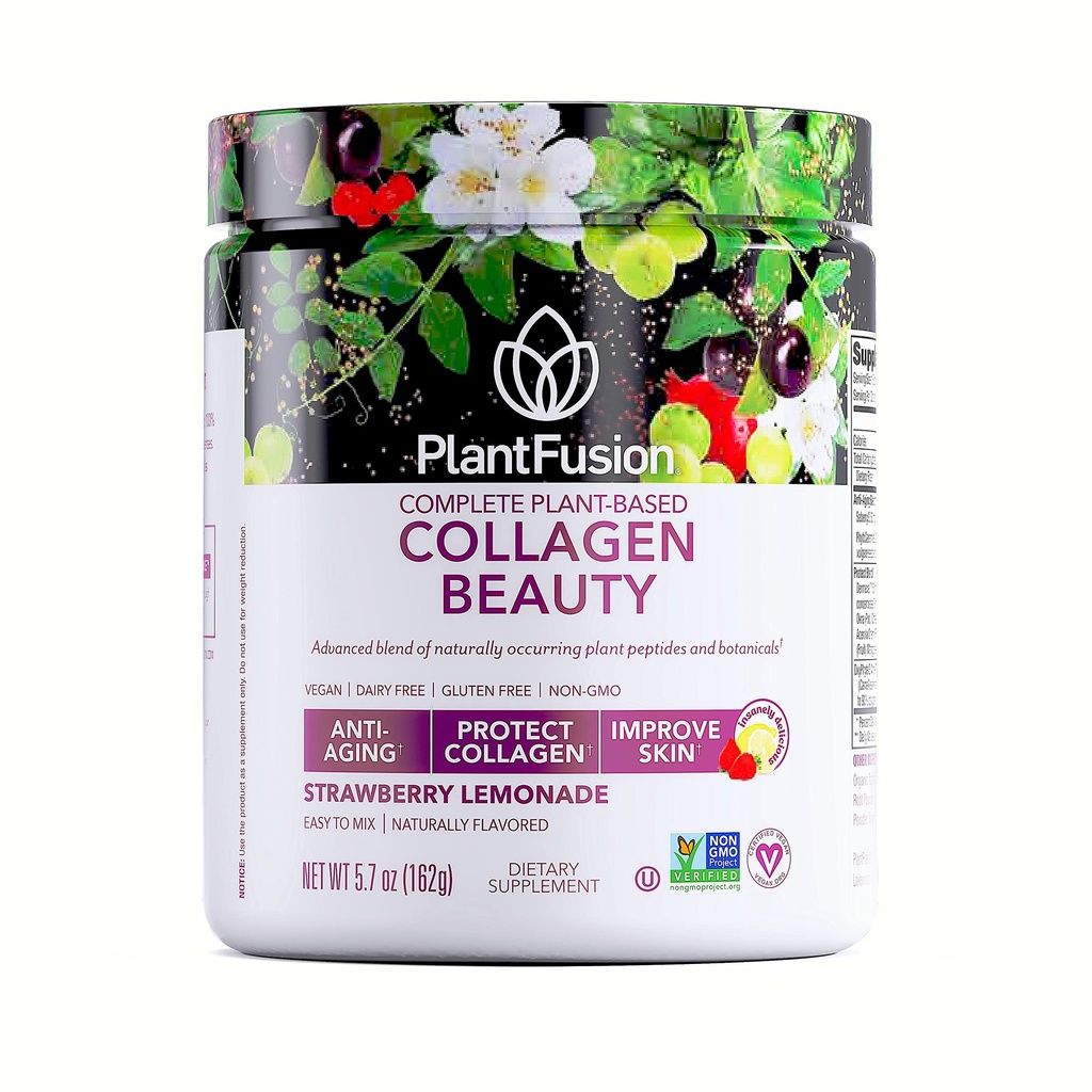 PlantFusion Vegan Collagen Beauty - Vegan Collagen Toz Kadınlar için - Saç Skin ve Nails - Gluten Free, Non-GMO, Non-Dairy (Strawberry Lemonade 18 hizmet)