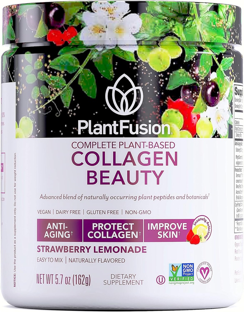 PlantFusion Vegan Collagen Beauty - Vegan Collagen Toz Kadınlar için - Saç Skin ve Nails - Gluten Free, Non-GMO, Non-Dairy (Strawberry Lemonade 18 hizmet)