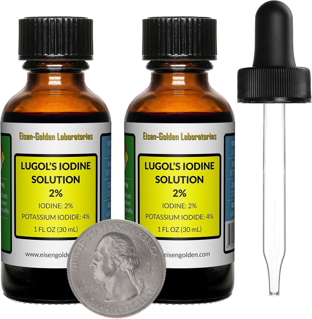 Lugol's Iodine / 2 Çözüm / 2 Oz in Two Amber Glass Şişes / Free Droppers /USA
