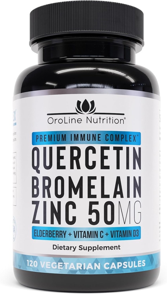 Quercetin 500mg συμπλήρωμα με Sambucus Elderberry, Bromelain, Βιταμίνη C, Ψευδάργυρος 50mg, & Βιταμίνη D3 5000 IU - Αντιοξειδωτικό & ανοσοποιητικός υγειονομικός ψευδάργυρος Quercetin