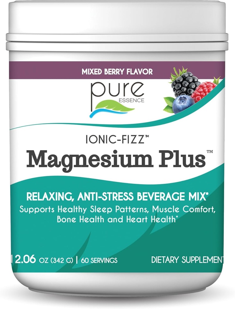 Pure Essence Labs Ionic Fizz Plus, Anti-Stress Supplement Drink Toz, Gluten Free ve Non-GMO Magnezyum Toz (Mixed Berry, 12.06 Ounce (kısa 1)