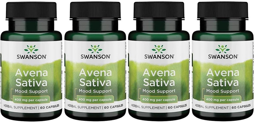 Swanson Premium Brand Full Spectrum Avena Sativa (Green Oat Grass) - Herbal Supplement Nervous System Health - Natural Formula Supporting General Wellness - (60 Capsules, 400 mg each) 4 Pack