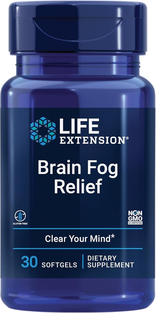 Life Extension Brain Fog Relief, Mango Leaf Extract, standard Peppermint Oil, nootropic Brain Supplement for Clarity and Focus, Fast-Acting, Caffeine-Free, Gluten Free, Non-GMO, 30 softgels