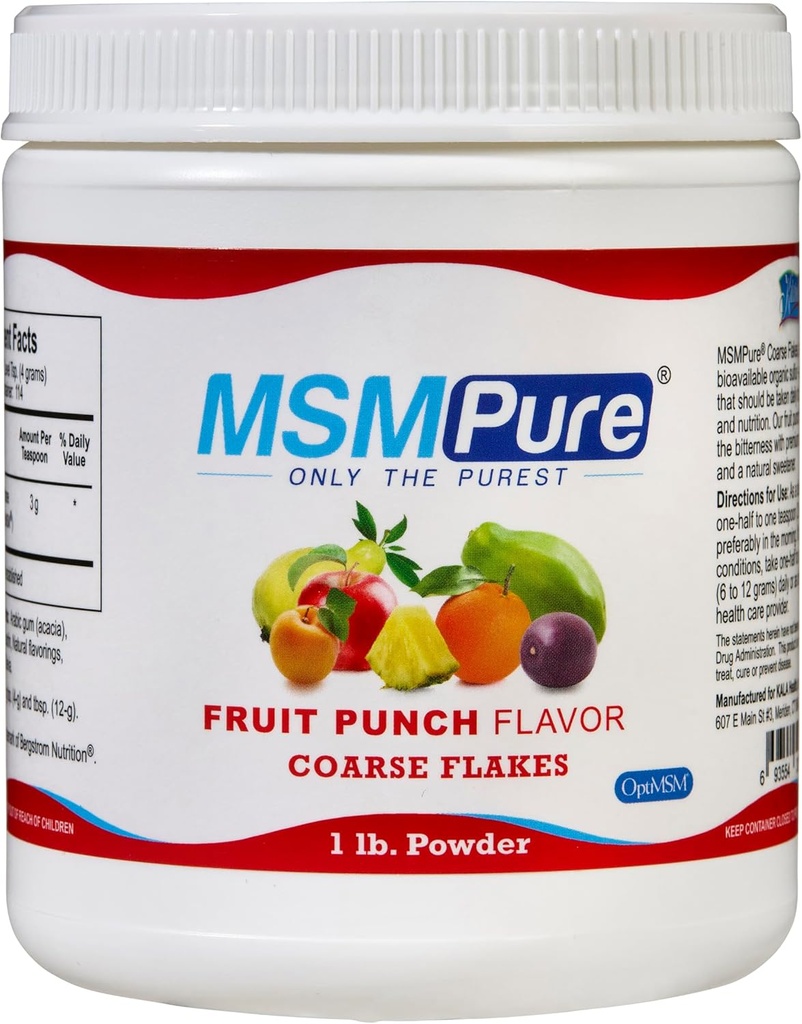 KALA ΥΓΕΙΑ MSMPure Fruit Punch Flavored Coarse MSM Powder Fleakes – Βιολογικό Sulfur για κοινή ευελιξία, εμφάνιση του δέρματος, και υποστήριξη μαλλιών & νυχιών – 1 lb, USA Made, Distilled Crystals