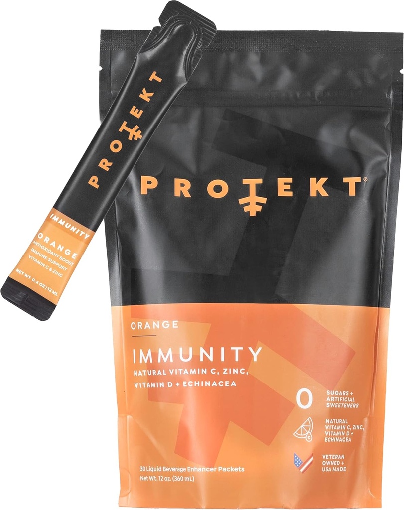 Protekt Immunity - Immune Support Liquid Formula with Çinko and Vitamin C - Natural, Sugar-Free Antioksi ve Vitamin Immunity - Pack of 30 - Orange