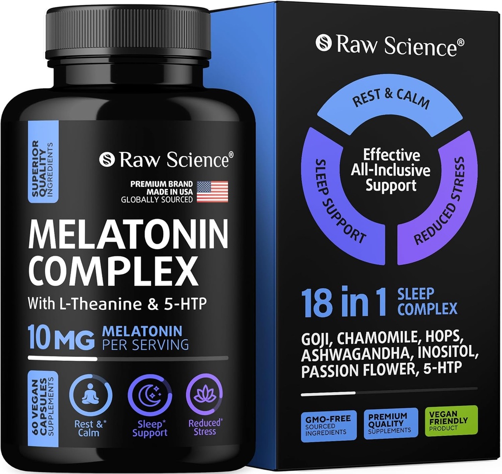 Melatonin 10 mg Sleep Supplement - L Theanine, GABA Calm, L-Tryptophan - Ashwagandha, Passion Flower, Lemon Balm, Chamomile, Magnezyum Sleep Support - 60 Capsules
