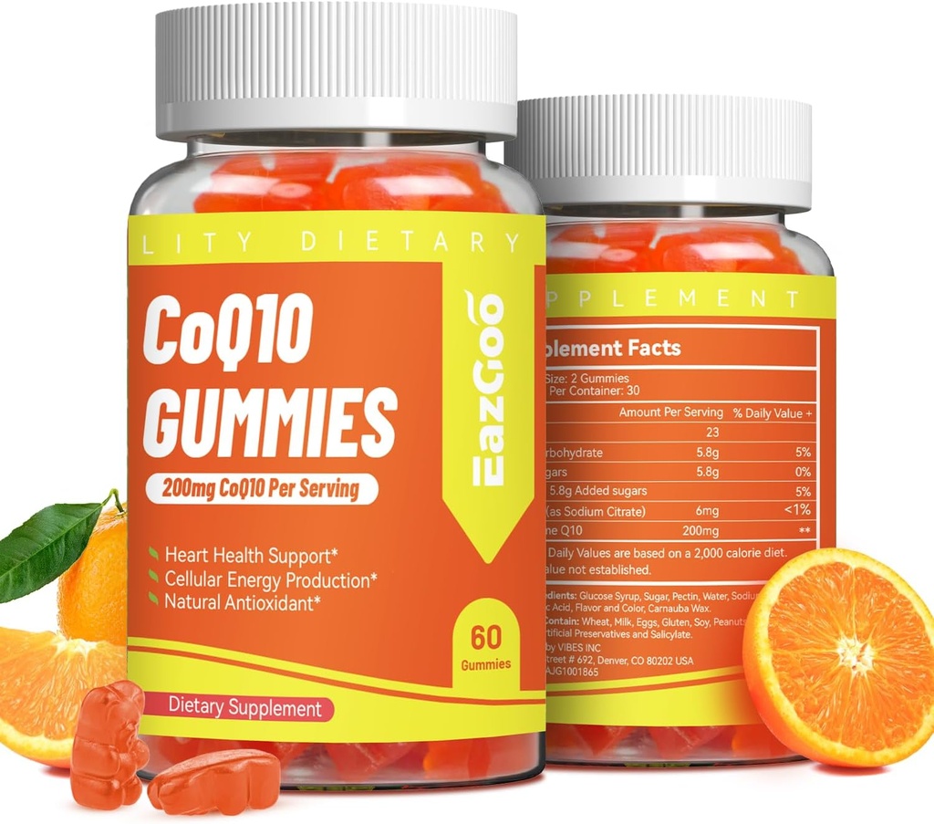 CoQ10 Gummies 200 mg, Vegan Supplement for Energy Production, Non-GMO, Gluten Free (120 Gummies)