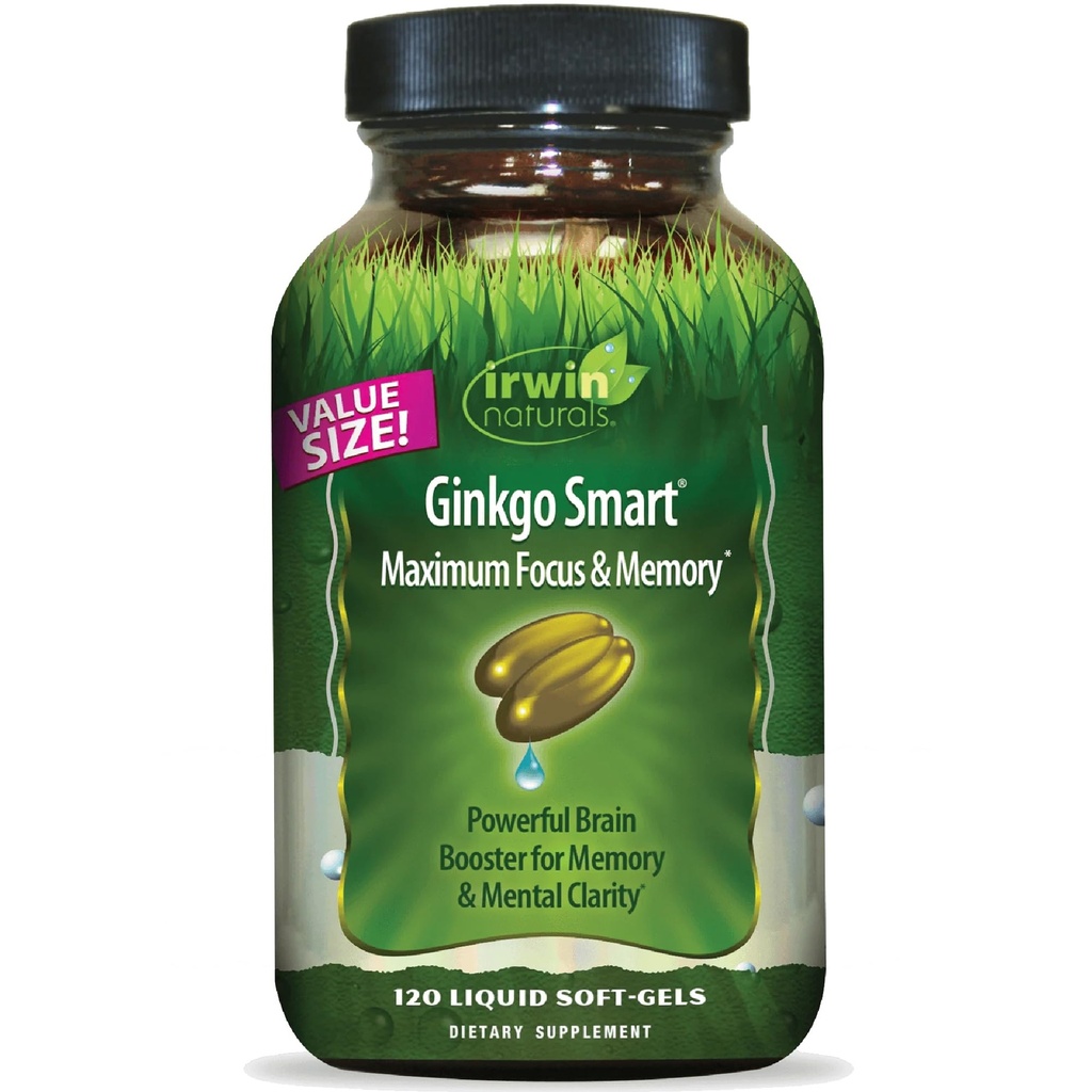 Irwin Naturals Ginkgo Smart Güçlü Nootropic Brain ATM - DMAE, Clubmoss, Choline & Acetyl L-Carnitine - 120 Liquid Softgels