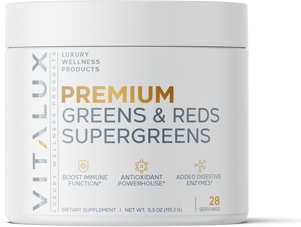 VITALUX || # # # #1 Premium Greens & Reds Superfood Toz || Immune Function, Send Antioksis, Loaded w / Digestive Enzymes | 17 Güçlü Malzemeler | 3rd Parti Test Edildi, Vegan + ABD Made - 28 Days