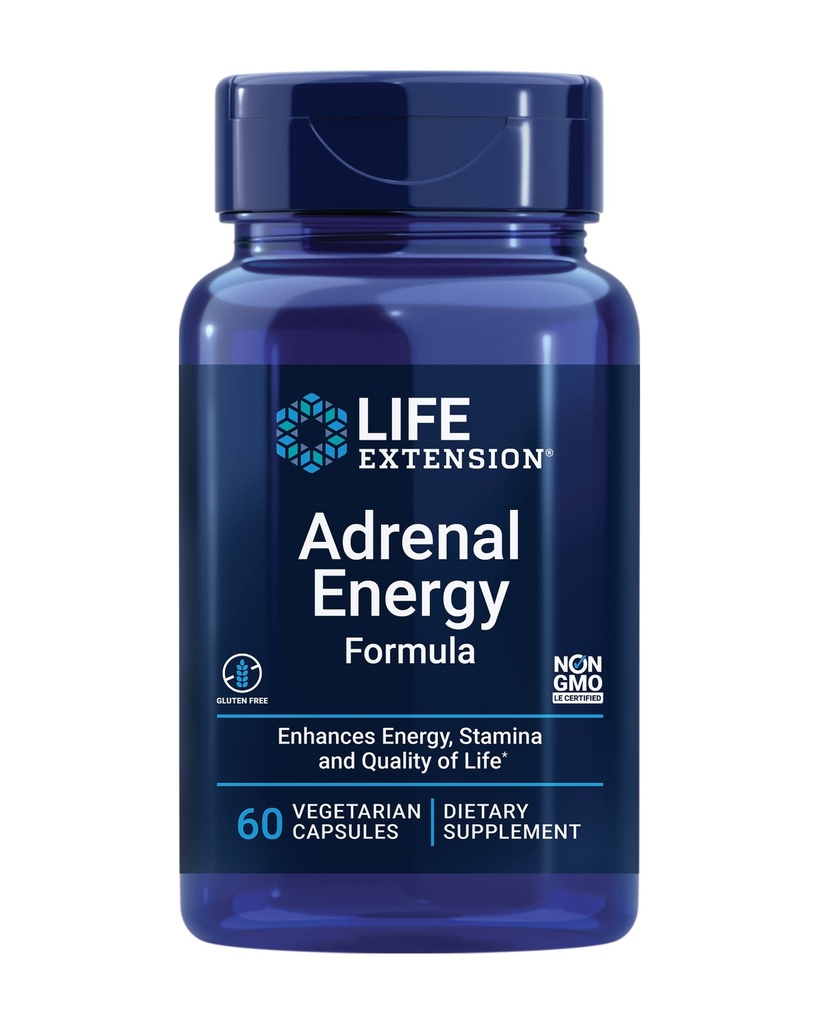 Life Extension Adrenal Energy Formula, Stresin Etkilerine engel olmak, kutsal Basil, kordonyceps, bacopa ve ashwagandha, Gluten Free, Non-GMO, Vegetarian, 60 Capsules