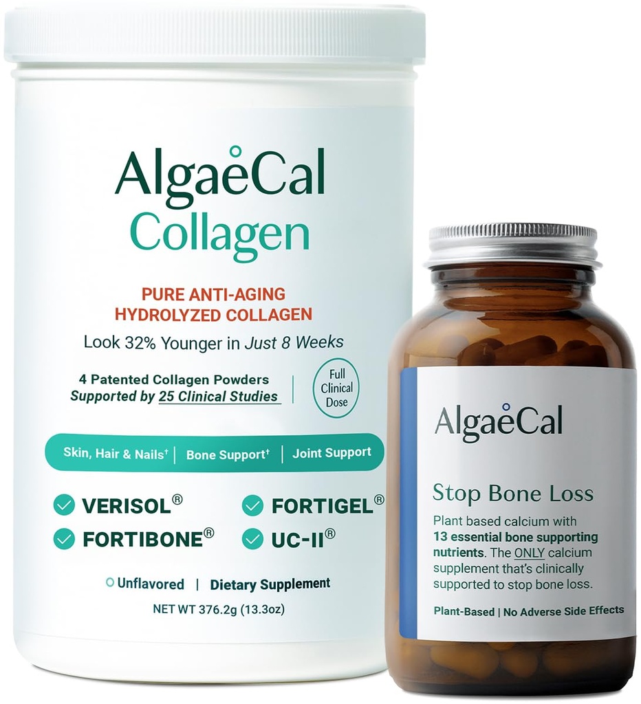 ALGAECAL & Collagen Sche – Hydrolyzed Collagen, Forti Bone & Fortigel, Plus 13 Bone Supporting Minerals and D3 for Bone Health & Anti-Aging