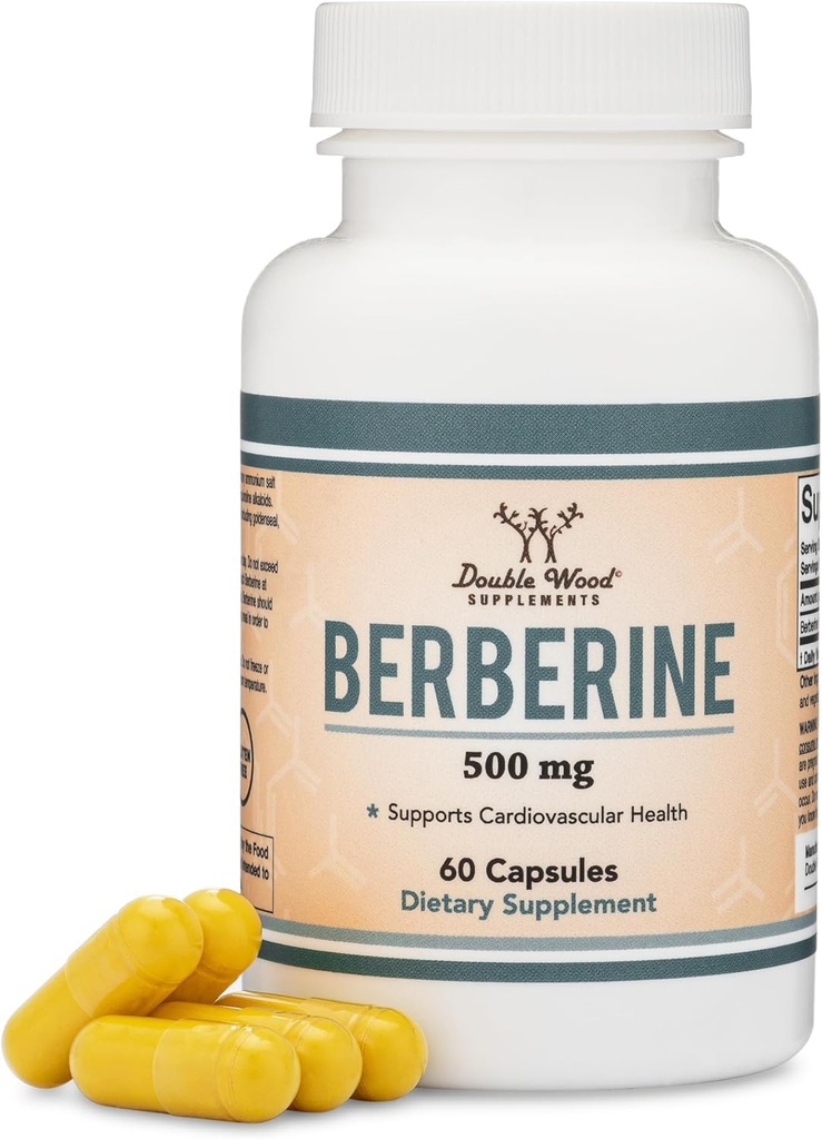 Berberine Supplement 500 mg, 60 Capsules (Third Party Tested, Non-GMO, Gluten Free, Vegan Safe) AMPK Activator - Berberine HCL Cardiovascular Sağlığı için Çift Wood