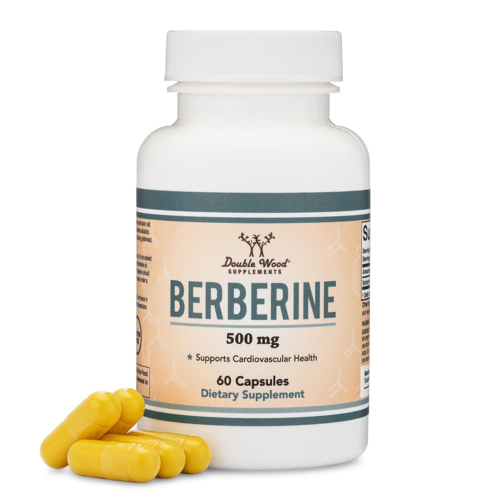 Berberine Supplement 500 mg, 60 Capsules (Third Party Tested, Non-GMO, Gluten Free, Vegan Safe) AMPK Activator - Berberine HCL Cardiovascular Sağlığı için Çift Wood