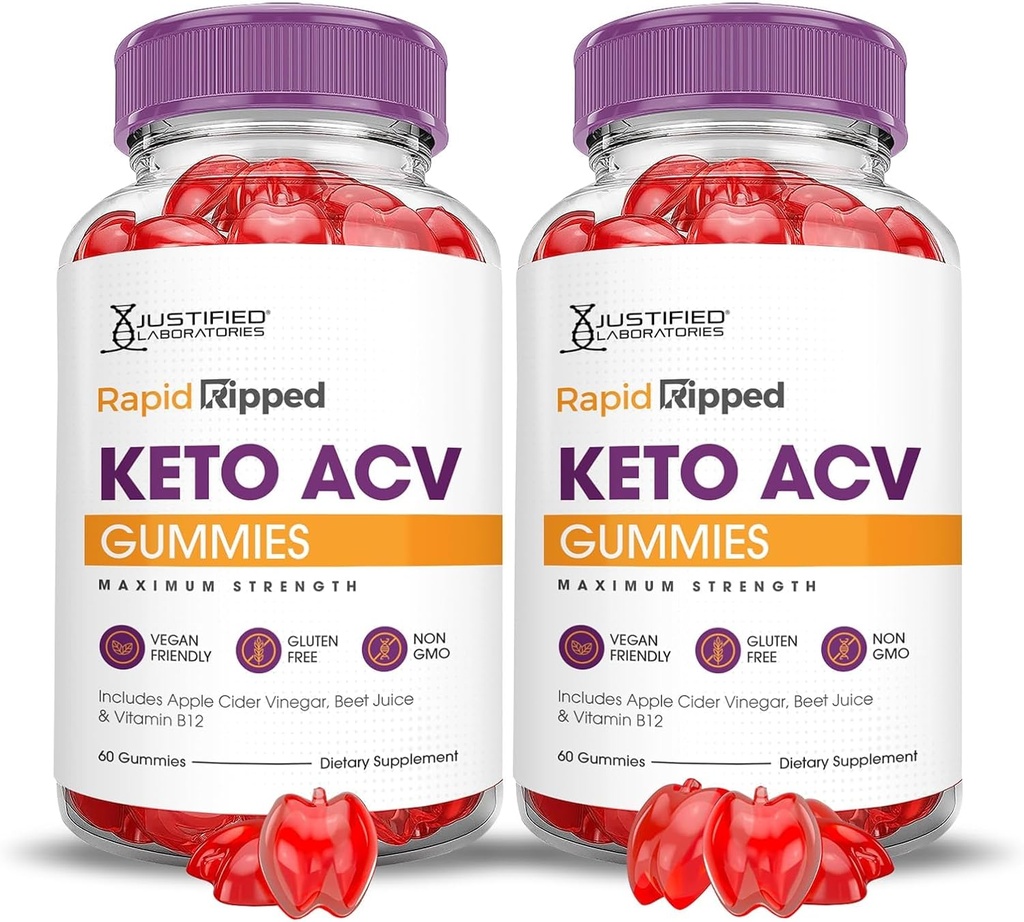 Justified Laboratories (2 Pack Rapid Riped Keto ACV Gummies Advanced Formula 1000MG Rapidripped Formulated with Ρόδι με σκόνη χυμού τεύτλων B12 Vegan Non GMO 120 Gummys
