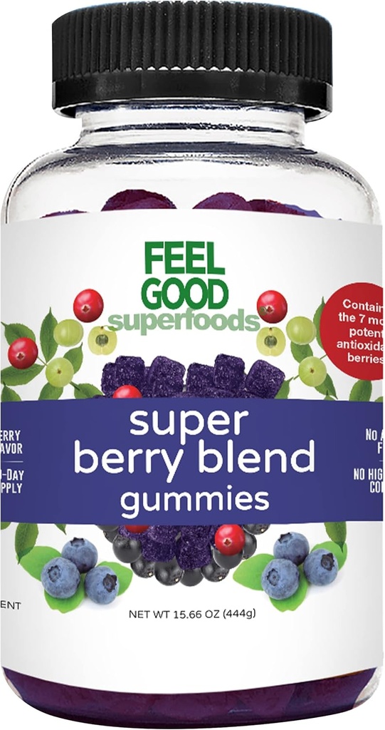 Good Superfoods Super Berry Multivitamin Supplements, Acai, Amla, Lingonberry, Maqui, Bilberry ve Aronia Berry Gummies, Berry Flavor, Vegan, Non-GMO, 60 Count