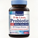 Bonawell Probiotics 120 Billion CFU 32 Strains with Prebiotics, Digestive Enzymes for Gut Health, 3-in-1 Daily Probiotic, Ruffel-Stable, Delayed-Release, 30 Veggie Caps