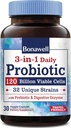 Bonawell Probiotics 120 Billion CFU 32 Strains with Prebiotics, Digestive Enzymes for Gut Health, 3-in-1 Daily Probiotic, Ruffel-Stable, Delayed-Release, 30 Veggie Caps