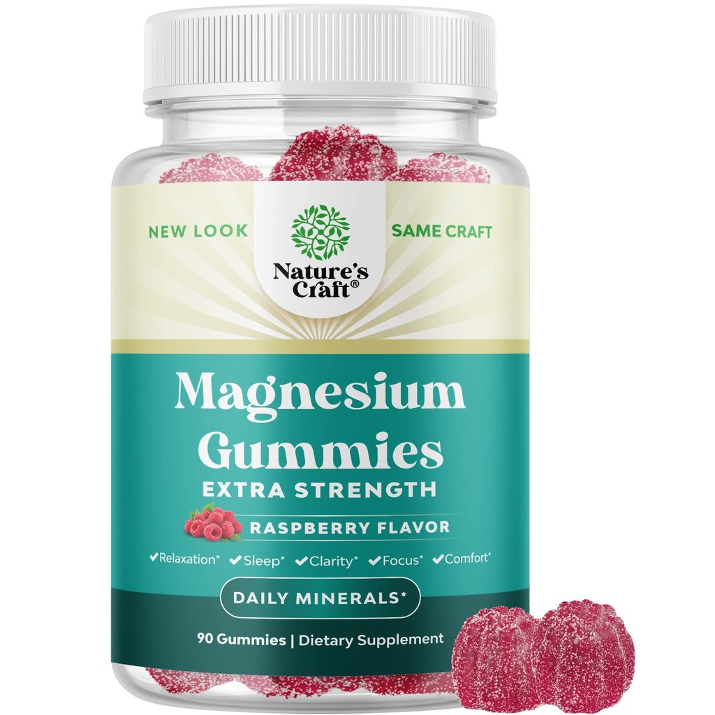 Επιπλέον δύναμη Ηρεμία Μαγνήσιο Gummies για ενήλικες - Χαλαρωτικό Μαγνήσιο Citrate Gummies με Στοιχειώδη Mag - Sleep Aid Μαλακά μάσημα Βατόμουρο Γεύση - σώμα & μυαλό Χαλάρωση - 90 κόμης