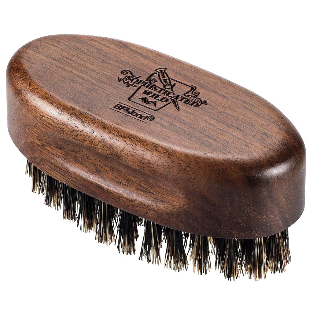 BFWood Small Travel Beard Brush - Black Walnut Wood ile Doğal Boar Bristles