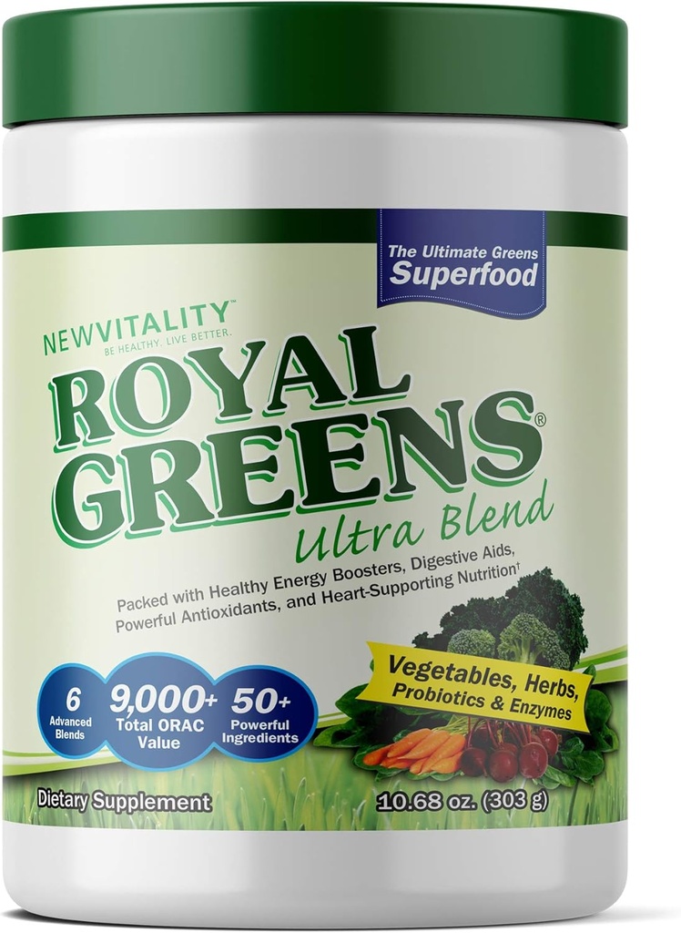 Yeni Vitality Royal Greens Superfood Toz | Probiyotiks, Enzymes, Antioksis, Buğday Grass & Greens 10.75oz (30 Gün Supply)