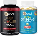 Qunol CoQ10 100mg Softgels, 3X Καλύτερη Απορρόφηση, 4 Μήνες Προμήθεια, 120 Count + Fish Oil Omega 3 Mini Softgels, 1000mg Omega 3 EPA + DHA, 3 Μήνες Προμήθεια, 180 Count