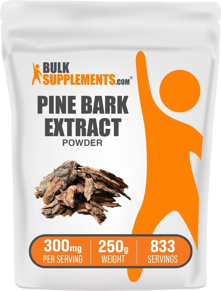 BulkSupplements.com Pine Bark Ekstraksiyon Toz - Herbal Supplement, Pine Bark Toz - Antioksis Desteği, Gluten Free - 300 mg per Service, 250g (8.8 oz) (Paket 1)