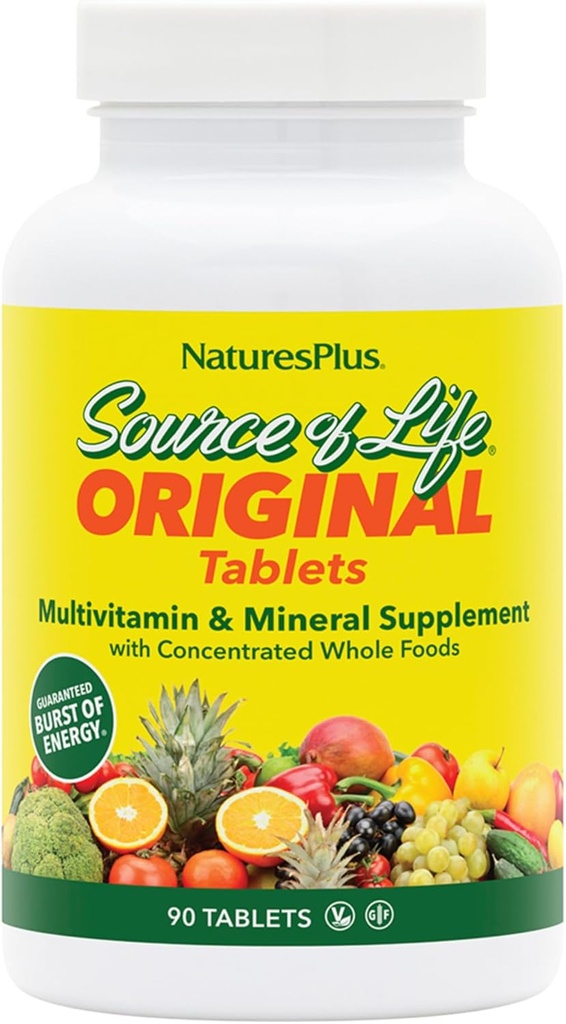 NaturesPlus Source of Life - 90 Tablets, Pack of 2 - Multivitamin & Mineral Supplement - Supports Natural Energy & Overall Well-Being - Gluten Free, Vegetarian - 60 Total Servings