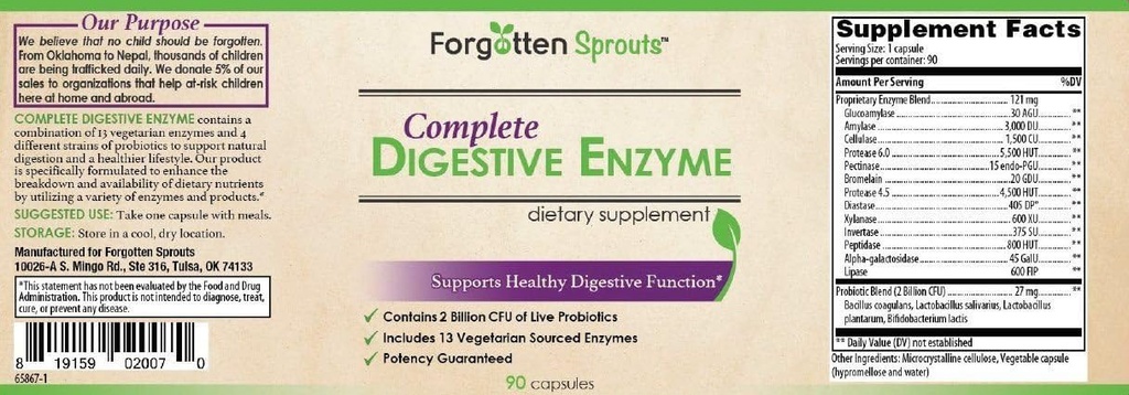 Digestive Enzyme with 2 Billion Probiotics - Non-GMO - 13 Vegetarian Soured Enzymes - 90 Κάψουλες - Συμπλήρωμα διατροφής από Forgotten Spruts