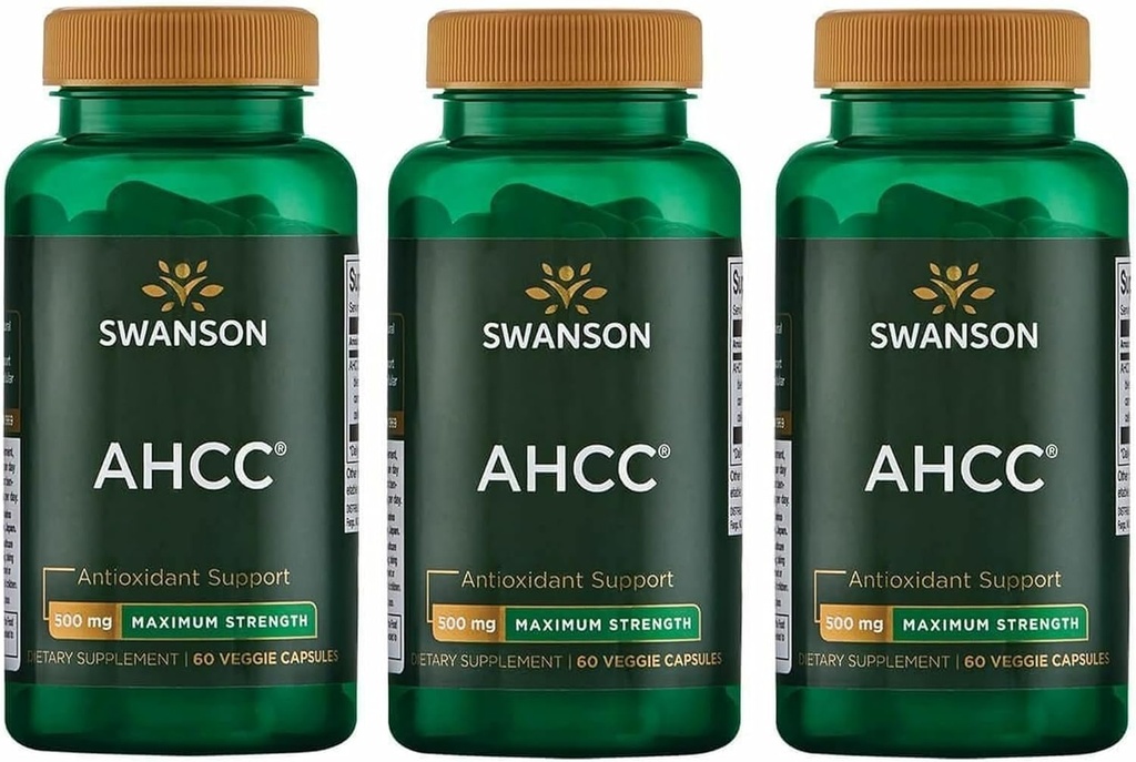 Swanson Maksimum Güçlü AHCC - Gelişmiş Immune Destek - Doğal Supplement Aiding NK Hücreleri ve Canlı Destek - (60 Veggie Capsules, 500 mg each) (3 Pack)