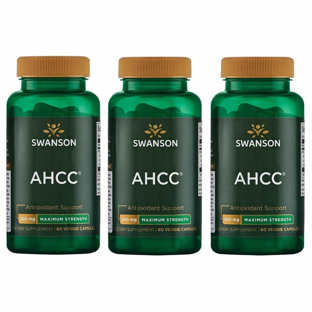 Swanson Maksimum Güçlü AHCC - Gelişmiş Immune Destek - Doğal Supplement Aiding NK Hücreleri ve Canlı Destek - (60 Veggie Capsules, 500 mg each) (3 Pack)