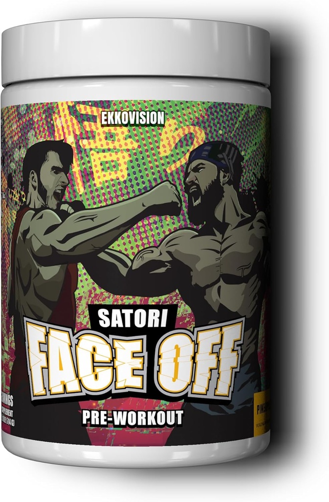 Ekkovision Pre Workout Satori Face Off with Tingle, Pineapple Flavor, Preworkout Toz, Energy, Focus, Performance Support for Gym, Kilolifting, Run, Education, 40 Hizmetler