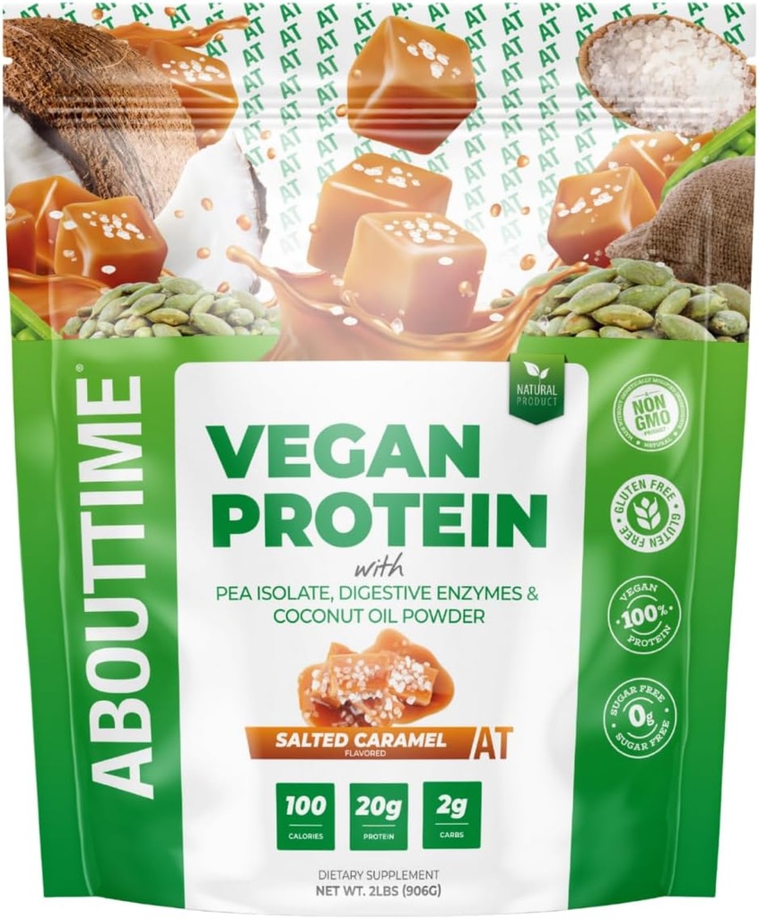 Time Vegan Protein Toz 20g Salted Caramel, Doğal Malzemeler, Gluten Free, Soy Free, Dairy Free, 32 Hizmet