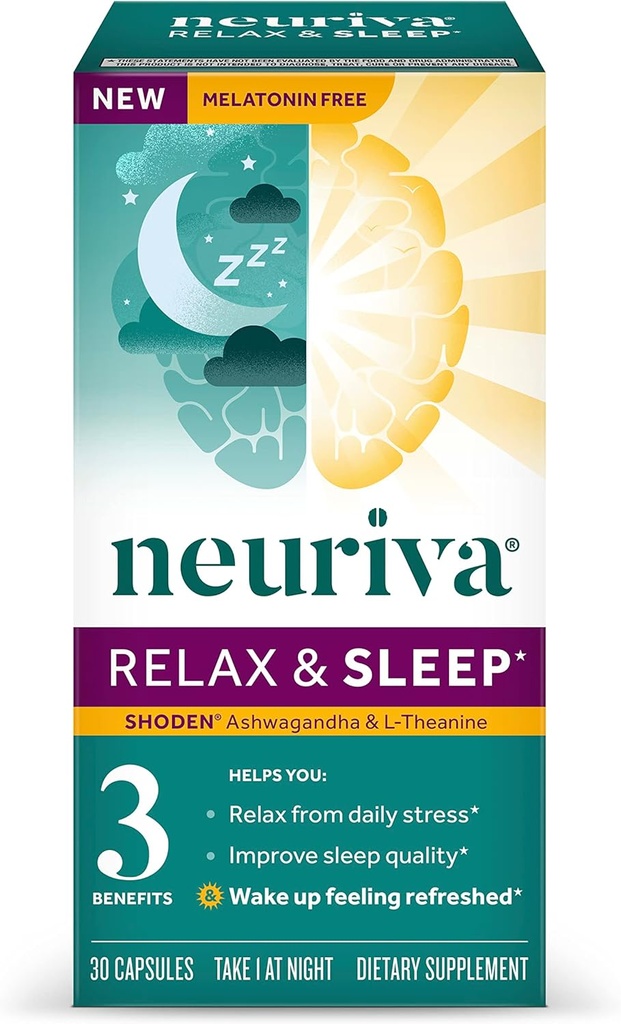 NEURIVA Melatonin Free Natural Sleep Aid Supplement with L-Theanine to Help You Relax & Ashwagandha to Support Restorative Sleep So You Can Wake Up Feeling Yenilendi, 30ct Capsules