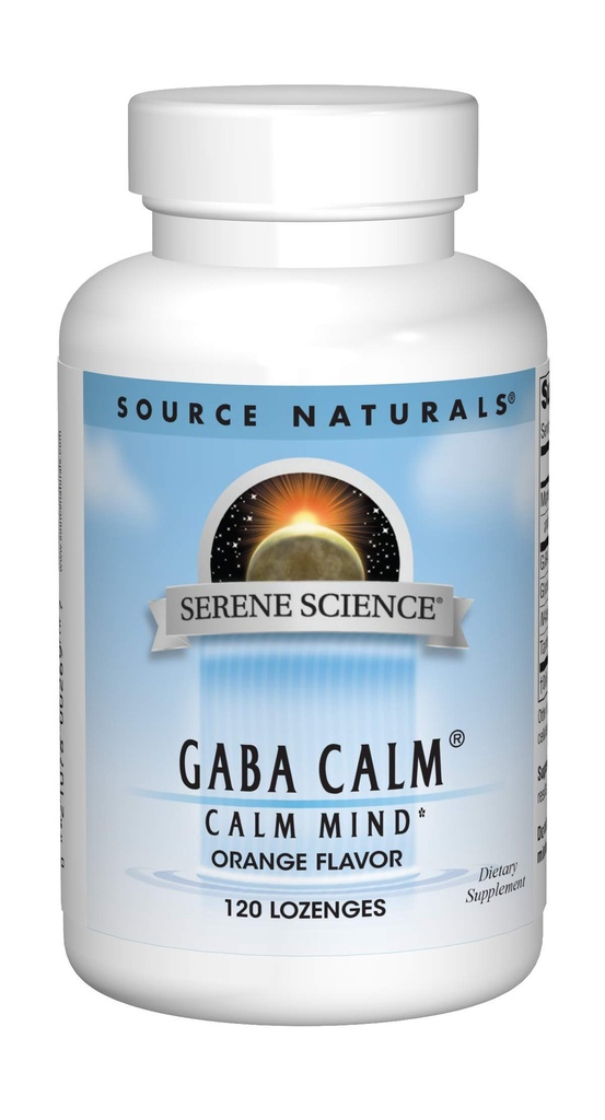 Source Naturals Serene Science GABA Calm 125mg συμπλήρωμα γεύσης πορτοκαλιού Φυσική υποστήριξη - Με προστιθέμενο μαγνήσιο, γλυκίνη, N-Acetyl L-Τυροσίνη, Ταυρίνη & Περισσότερα - 120 Lozenges