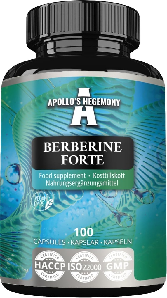 APOLLO'S HEGEMONY Berberine 485 mg per Capsule - 100 Vegan Capsules - 3 Ay Supply - Gelişmiş Metabolism ve Vitality - Diyetsel Tamamlama