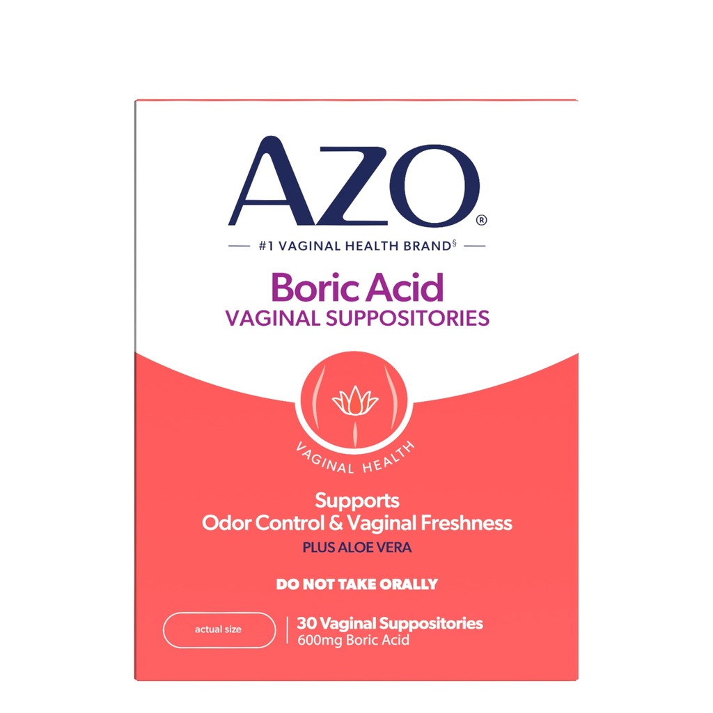 AZO® Boric Acid Vaginal Suppositories, Klinik olarak Studied Boric Asit ile Odor Kontrolü ve Intimate Health'i Destekleyebilir, Non-GMO, 30 Countal Suppositories, 30 Counts