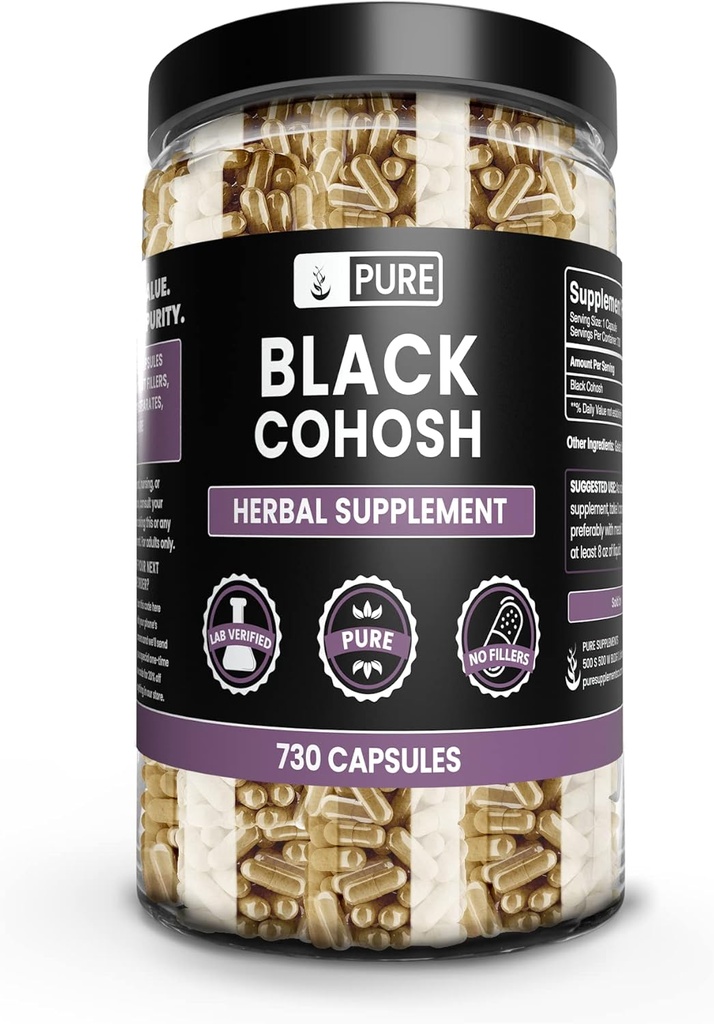 Pure Original Materialss Black Cohosh (730 Capsules) Magnezyum Or Rice Fillers, Always Pure, Lab TY