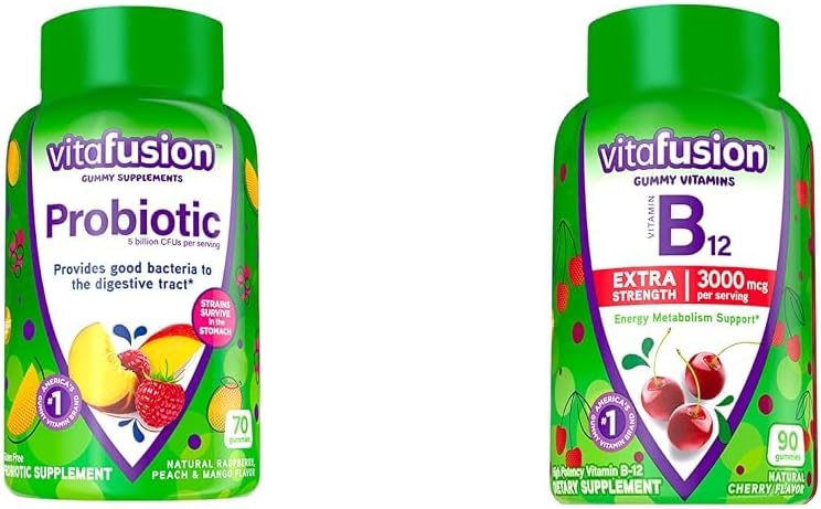 Vitafüzyon Probiyotik Gummy Supplements, Raspberry, Peach ve Mango Flavors & Ekstra Güçlü Vitamin B12 Gummy Vitamins