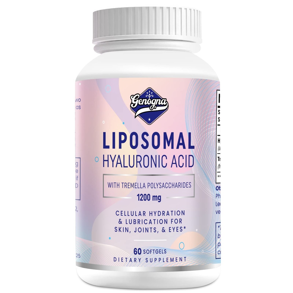 Liposomal Hyaluronic Acid Supplements 1000 mg-High Bio available Diyetary Hyaluronic Acid Capsules with Tremella Polysaccharides, Double Strength Skin Hydration,Joint Dogion,1Pack