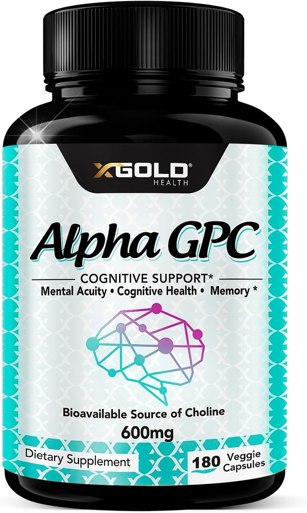 Alpha GPC συμπλήρωμα χολίνης 600mg, 99%+ Εξαιρετικά εξαγνισμένη, εξαιρετικά βιοδιαθέσιμη πηγή χολίνης, 180 κάψουλες λαχανικών, γνωστικό ενισχυτή Nootropic, υποστηρίζει τη λειτουργία μνήμης & εγκεφάλου, ενισχύει τη εστίαση & mood